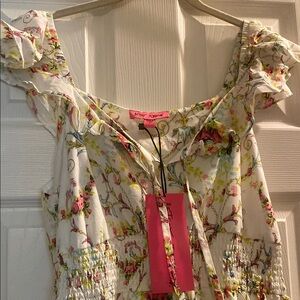 Betsey Johnson Green and Gray Flutter Sleeve Blouse